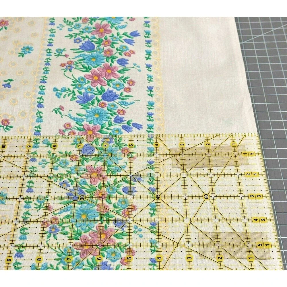 Vintage 70s Single Border Floral Faux Eyelet Fabric Cotton Blend 1yd 29